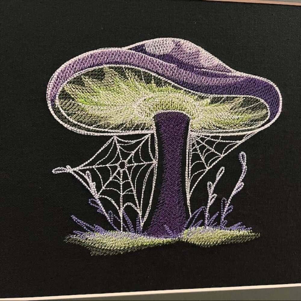 Homemade Purple & Green Mushroom Embroidery Art - Picture 3 of 7